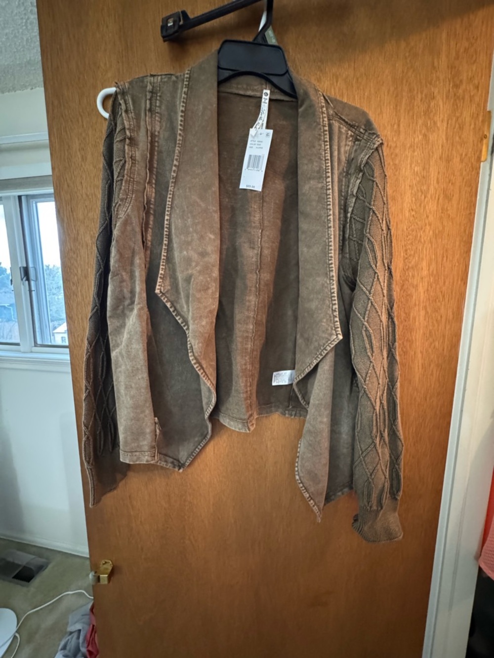 Leo & Nicole Washed Brown Draped Open-Front Cardigan - Picture 2 of 3